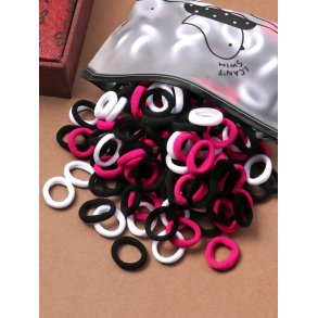 100 sm hrelastikker til brn (hvid, sort & pink)